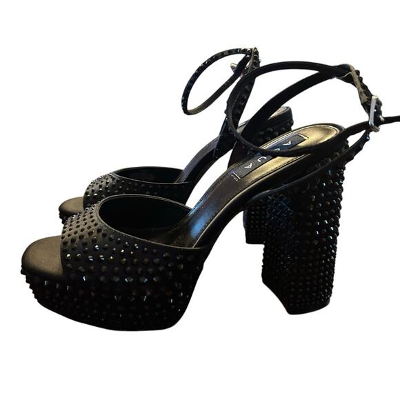 Aqua Platform Chunky Heel Black Rhinestone Ankle Strap Heels NEW 6.5 - Picture 1 of 11